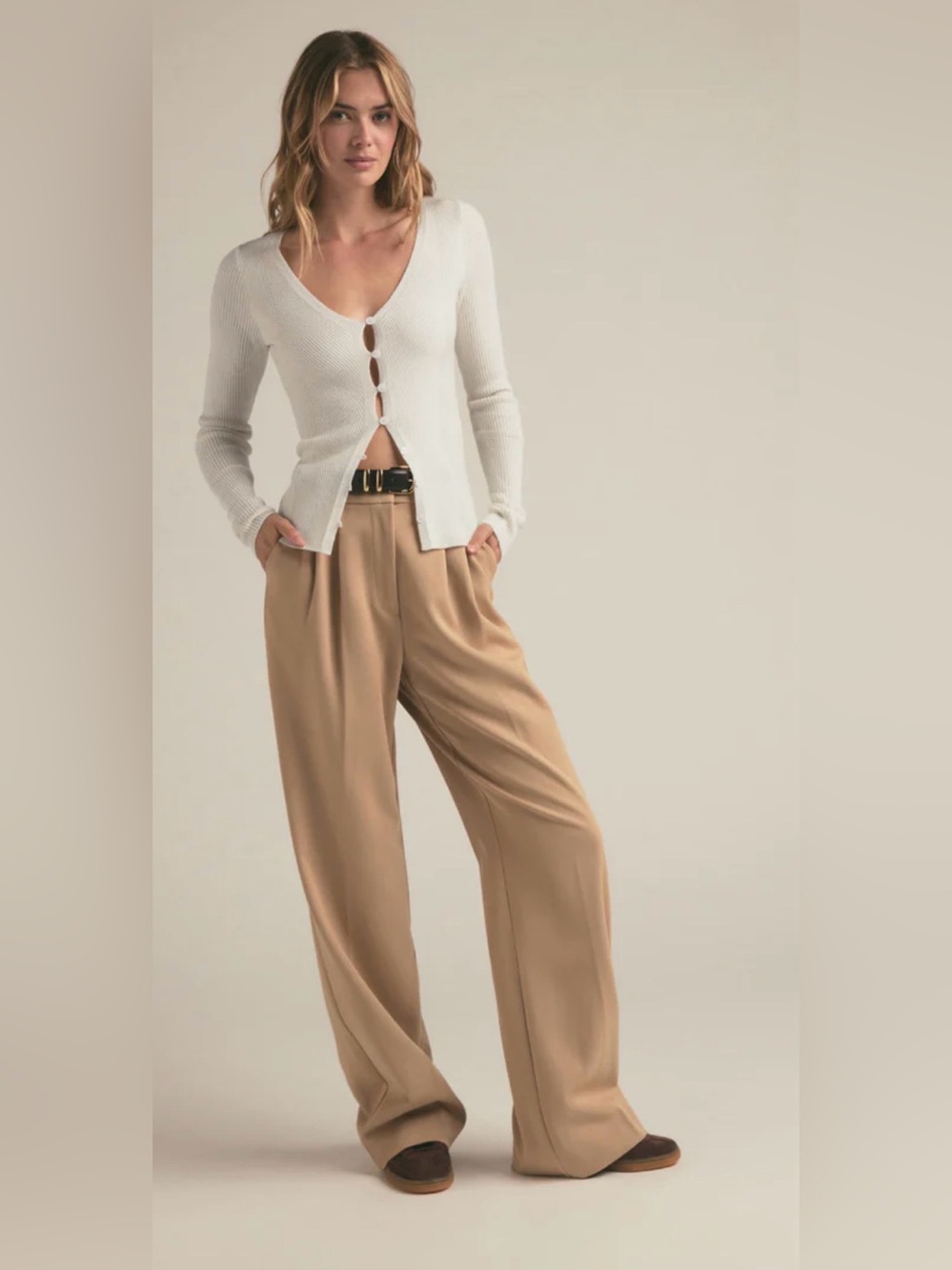 FAVORITE DAUGHTER • the favorite pant in beige tan - size 8 - high rise wide leg
